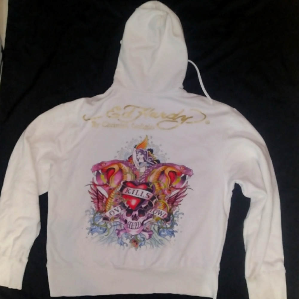 Ed Hardy Hoodie Zipper XXL White